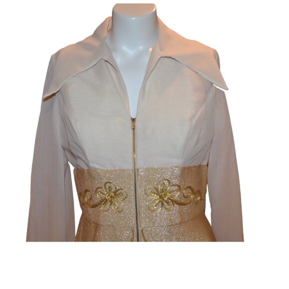 1960s  Dress Vintage Glitzy Gold with Cream Hollywood Starlett to Queen of House - Picture 2 of 7